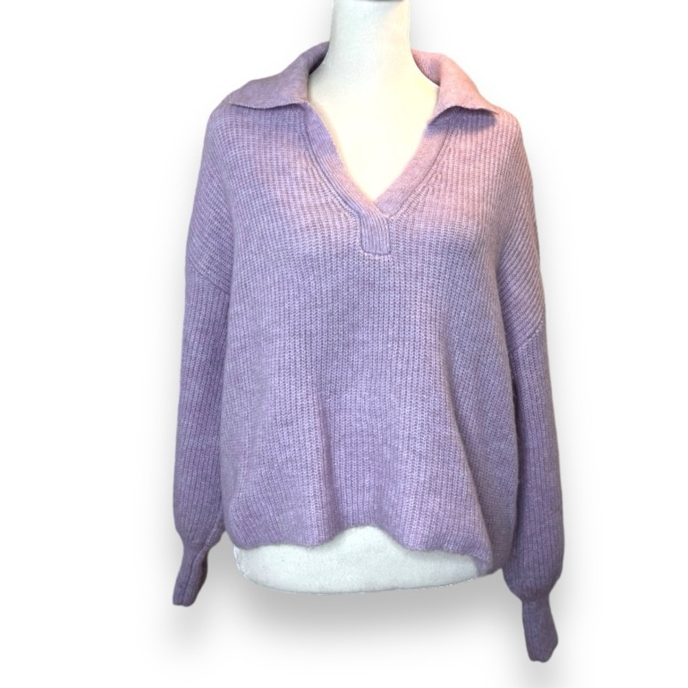 Sincerely Jules Lilac Collared V-Neck Ribbed Sweater Boxy Relaxed Women's S